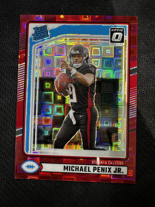 #308 Michael Penix Jr. 2024 Donruss Falcons Optic Red Pandora