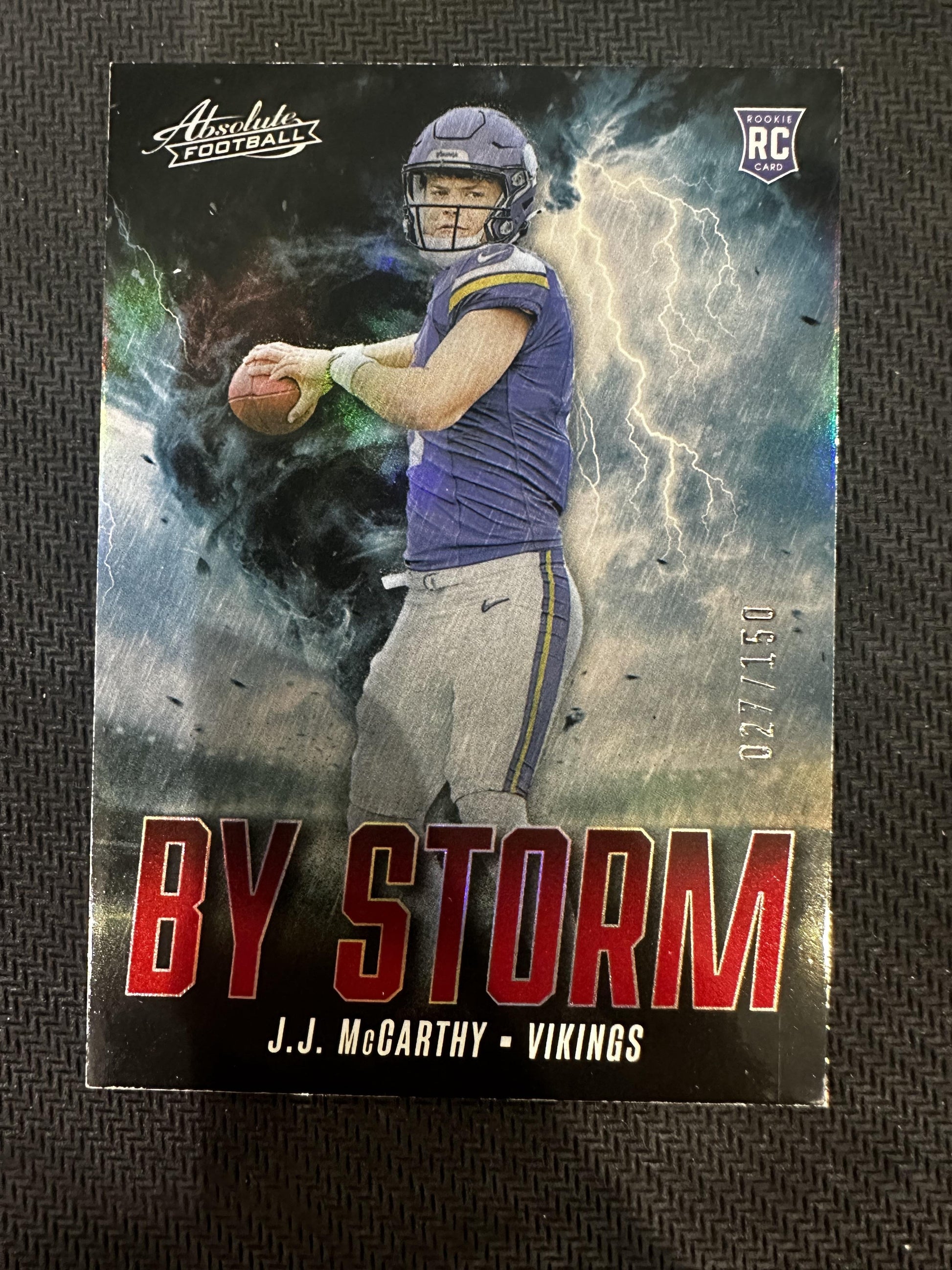 #BS-JMY J.J. McCarthy 2024 Panini Absolute /150 Vikings By Storm Red Spectrum