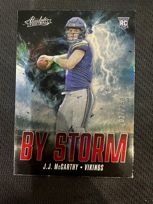 #BS-JMY J.J. McCarthy 2024 Panini Absolute /150 Vikings By Storm Red Spectrum