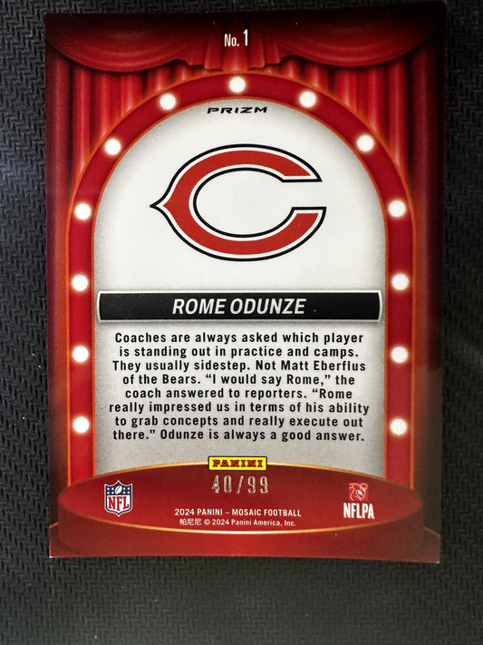 #1 Rome Odunze 2024 Panini Mosaic SN #/99 Chicago Bears sports Center Stage Blue