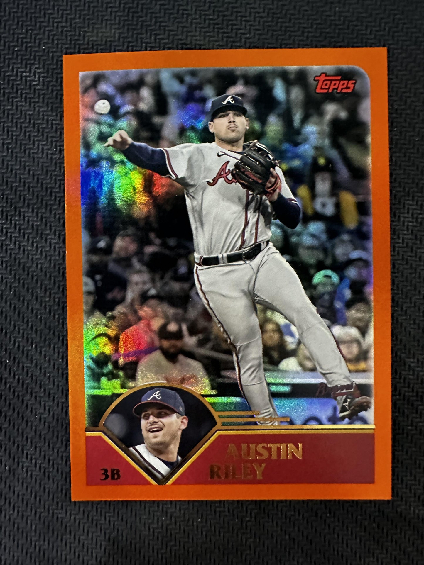 #227 Austin Riley 2023 Topps Archives SN #/15 Braves Orange Hot Foil