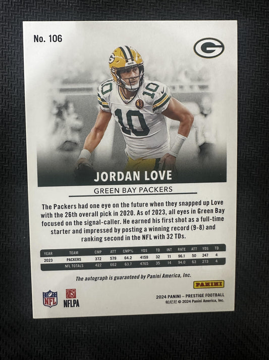 #106 Jordan Love 2024 Panini Prestige Auto /50 Xtra Points Signatures Gold