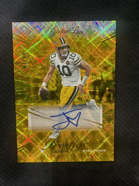 #106 Jordan Love 2024 Panini Prestige Auto /50 Xtra Points Signatures Gold