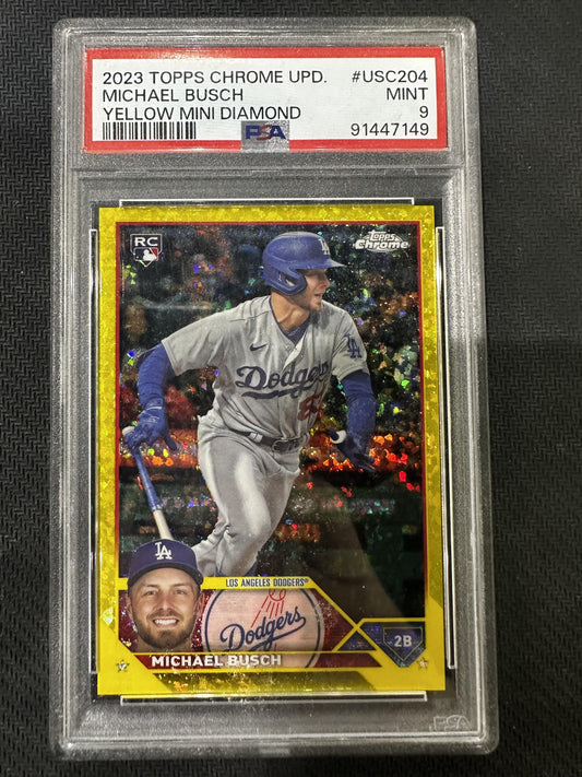 #USC204 Michael Busch 2023 Topps Chrome Update /75 Yellow Mini Diamond