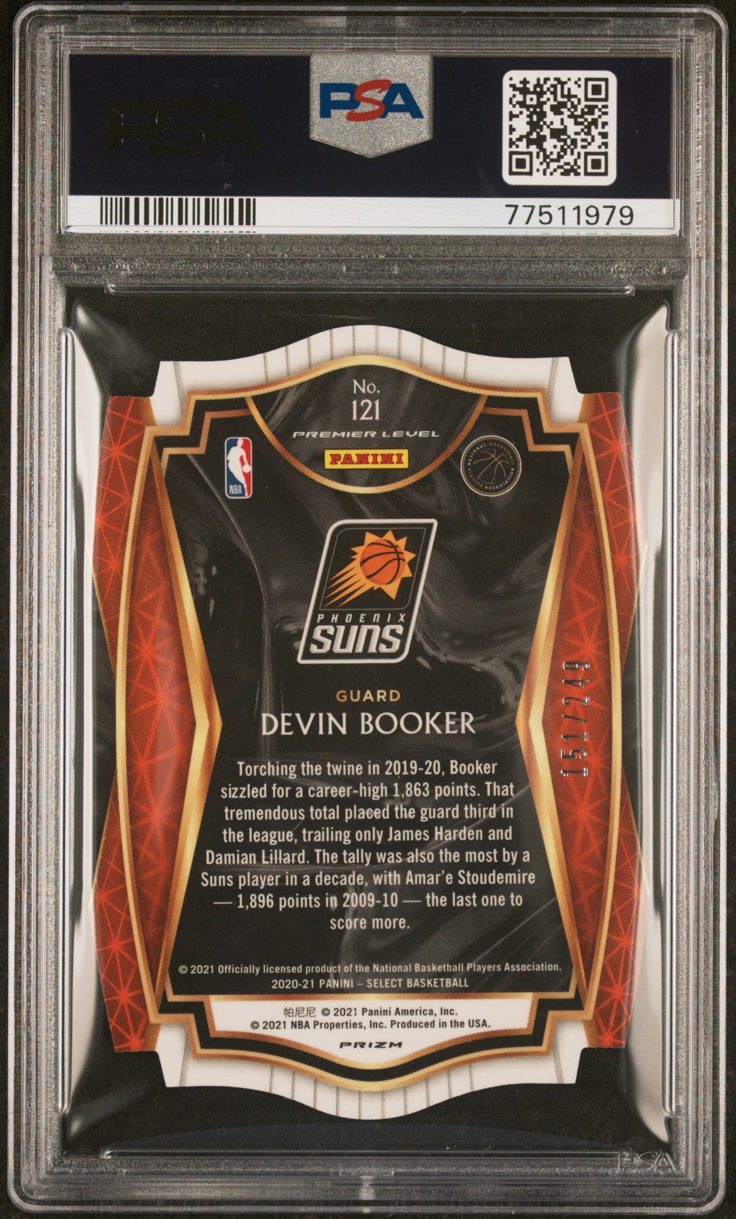 #121 Devin Booker 2020 Panini Select 10 Blue Die-Cut