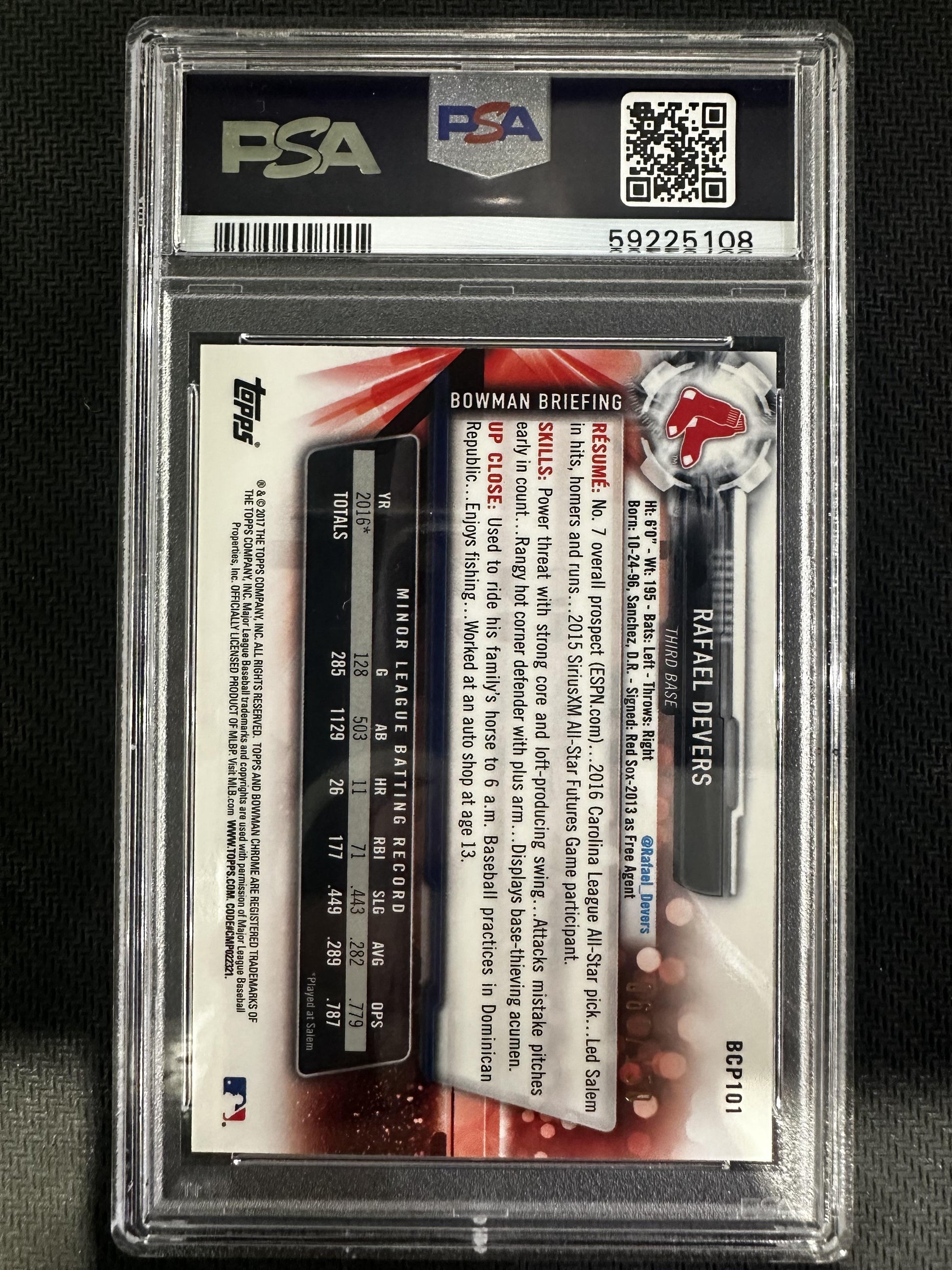 #BCP101 Rafael Devers 2017 Bowman SN #/150 Boston Red Sox Chrome Prospects Blue