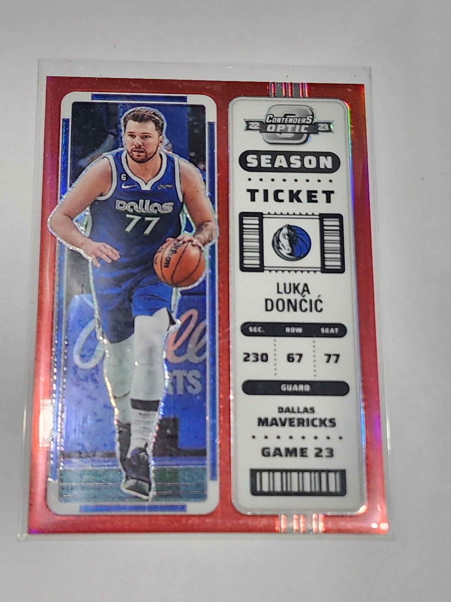 Luka Doncic #69 2022-23 contenders Optic red Prizm Season Ticket Mavericks