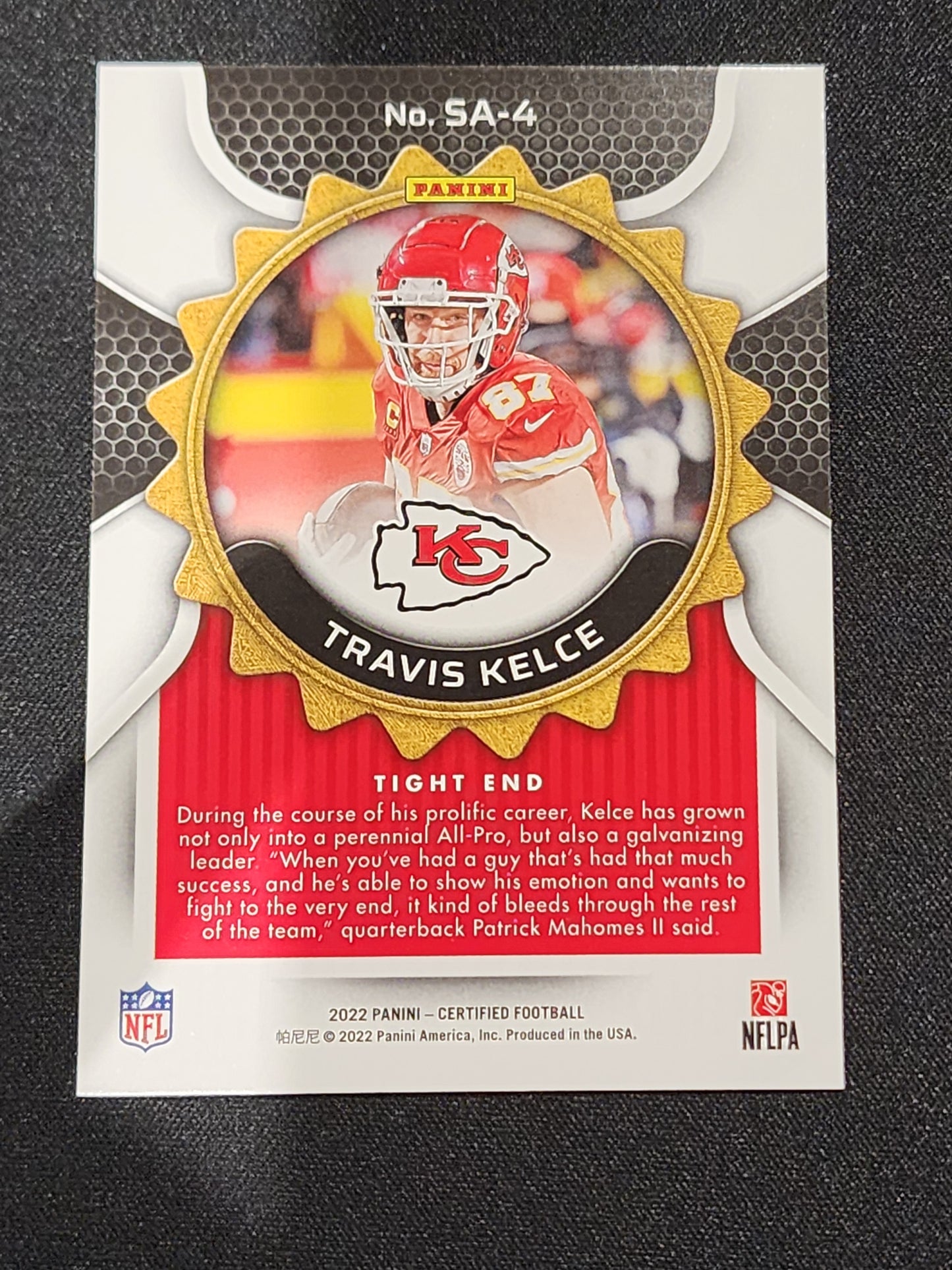 Travis Kelce SA-4 2022 Certified Seal of Approval Insert Kansas City Chiefs