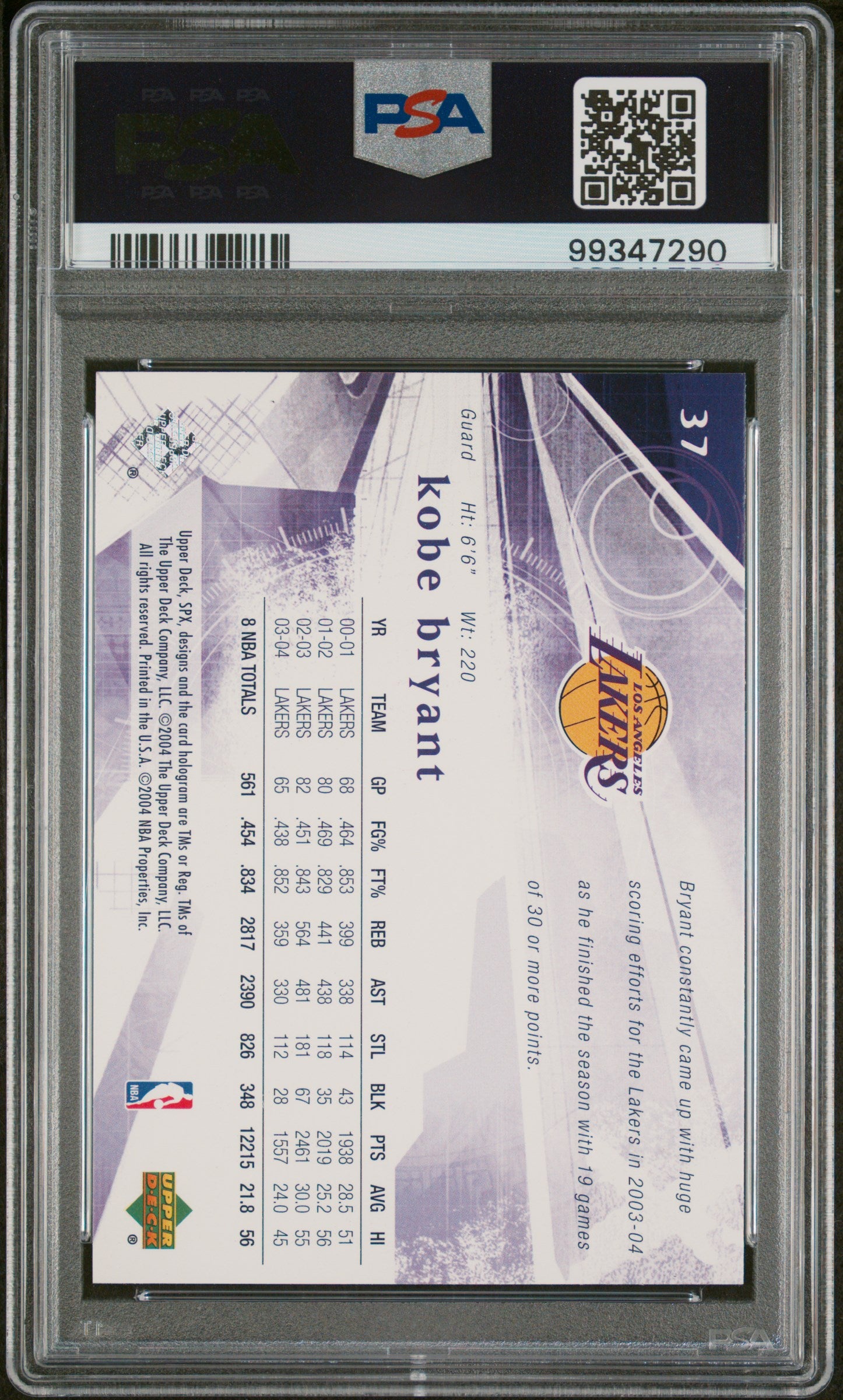 #37 Kobe Bryant 2004 Spx 10 GEM-MT sports