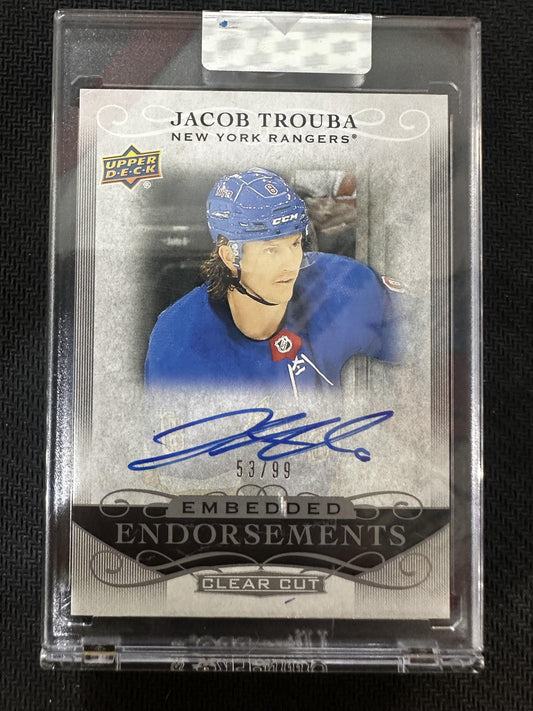 #EE-JT Jacob Trouba 2019 Upper Deck Clear Cut Auto /99 Rangers Endorsements