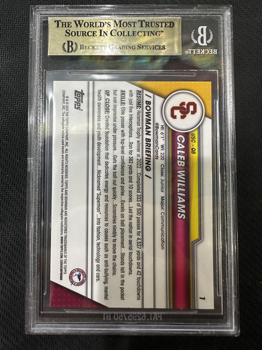 #1 Caleb Williams 2023 Bowman University Chrome 9.5 USC Trojans MT+ sports
