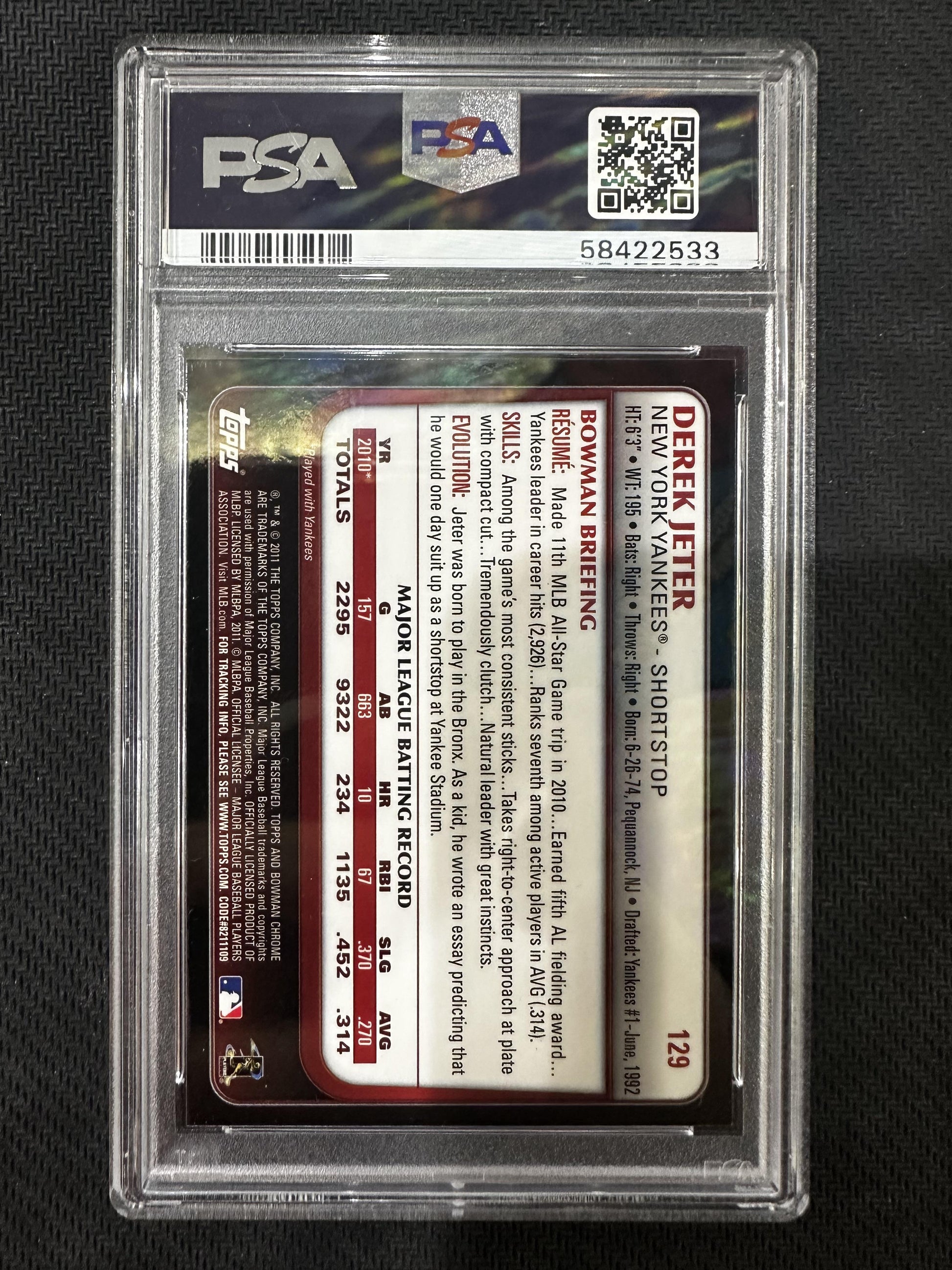 #129 Derek Jeter 2011 Bowman Chrome 9 MT sports Refractor