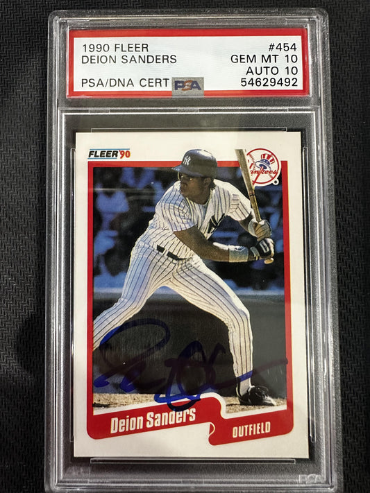#454 Deion Sanders 1990 Fleer Deion Sanders Auto Authentic PSA 10 Auto 10