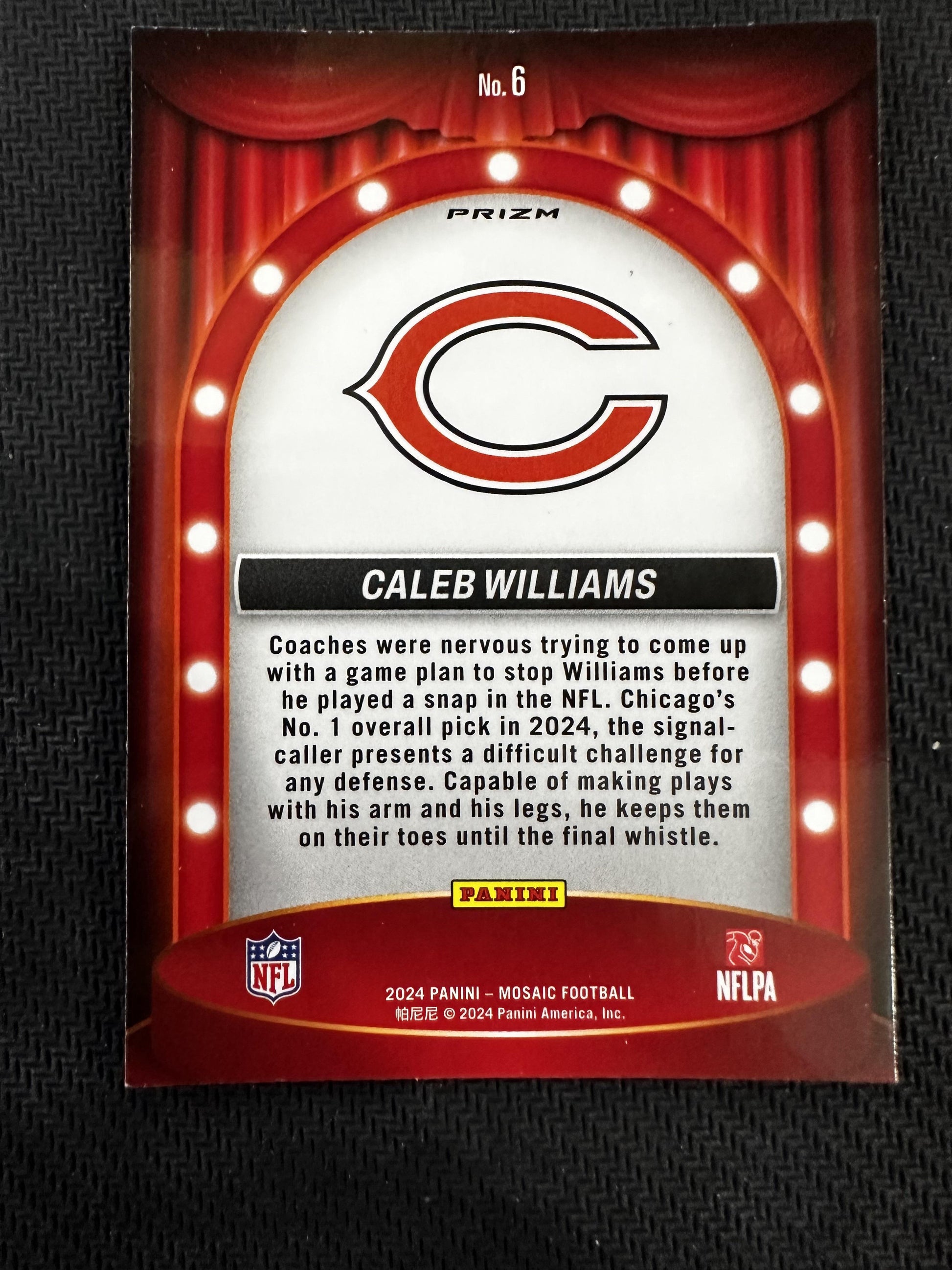 #6 Caleb Williams 2024 Panini Mosaic Chicago Bears Center Stage Silver