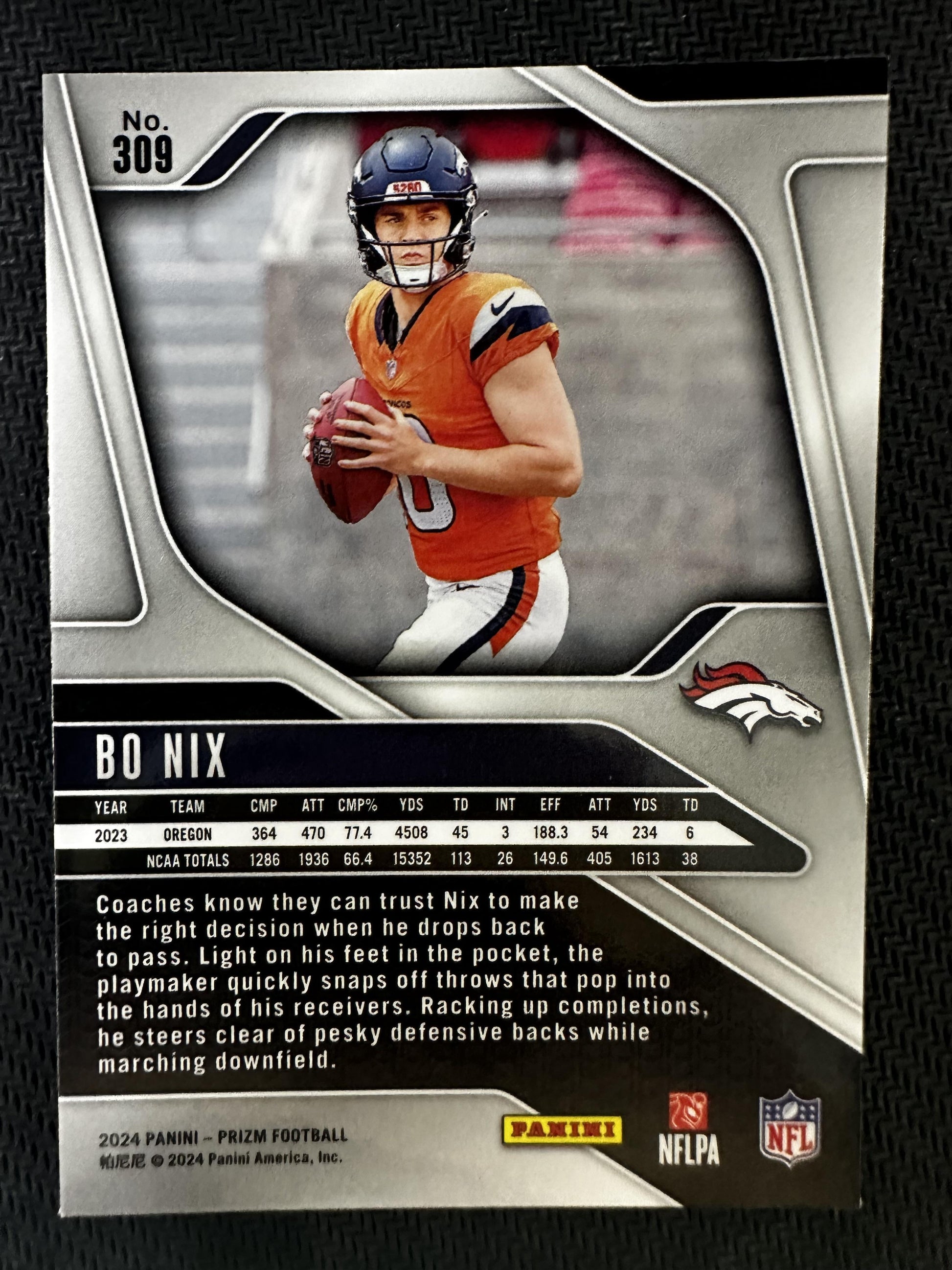 #309 Bo Nix 2024 Panini Prizm RC Rookie Denver Broncos sports