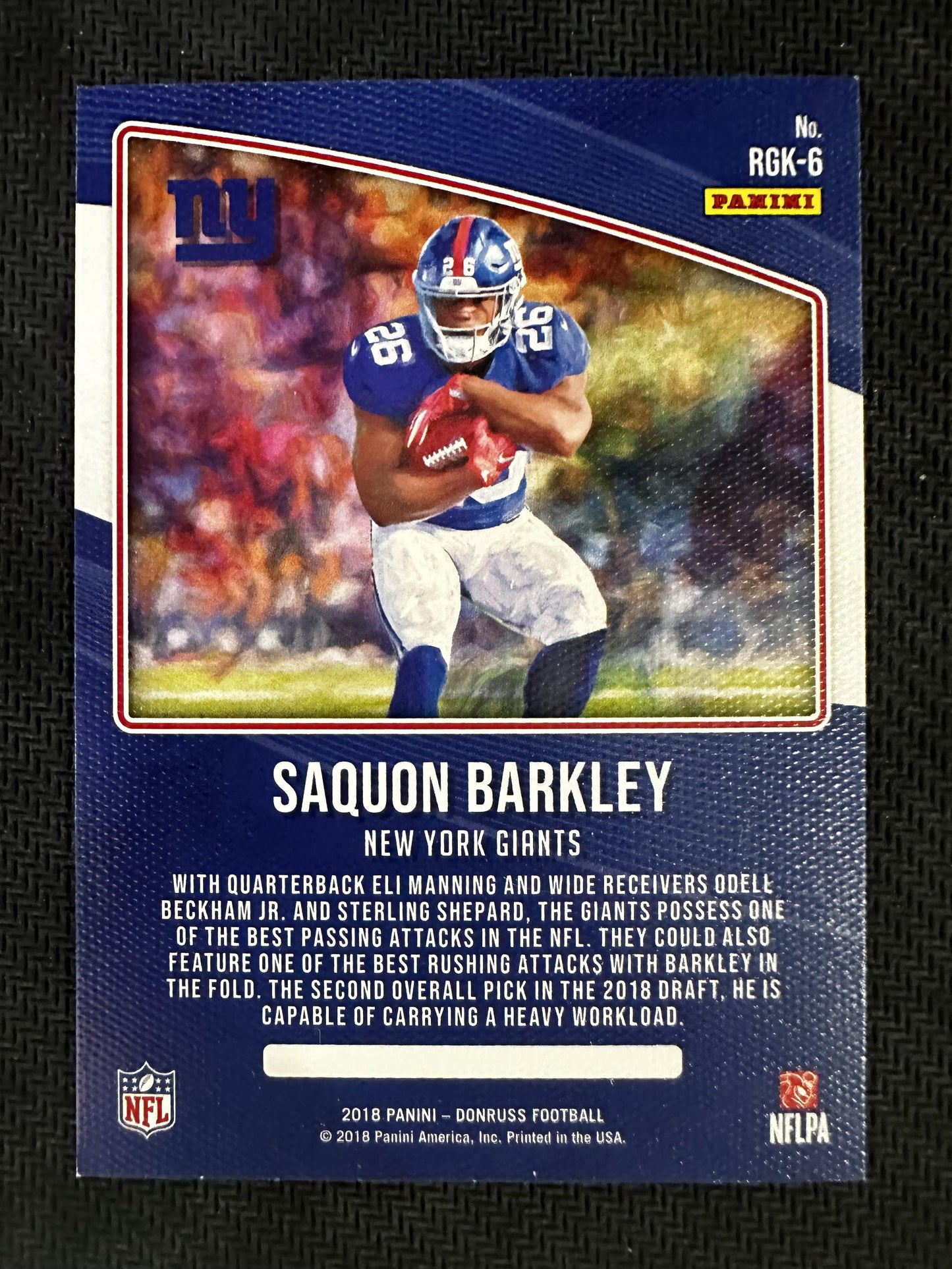#RGK-6 Saquon Barkley 2018 Donruss New York Giants sports Rookie Gridiron Kings