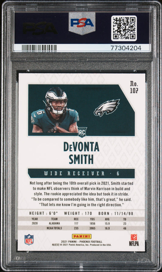 #107 Devonta Smith 2021 Panini Phoenix 10 GEM-MT sports Fire Burst