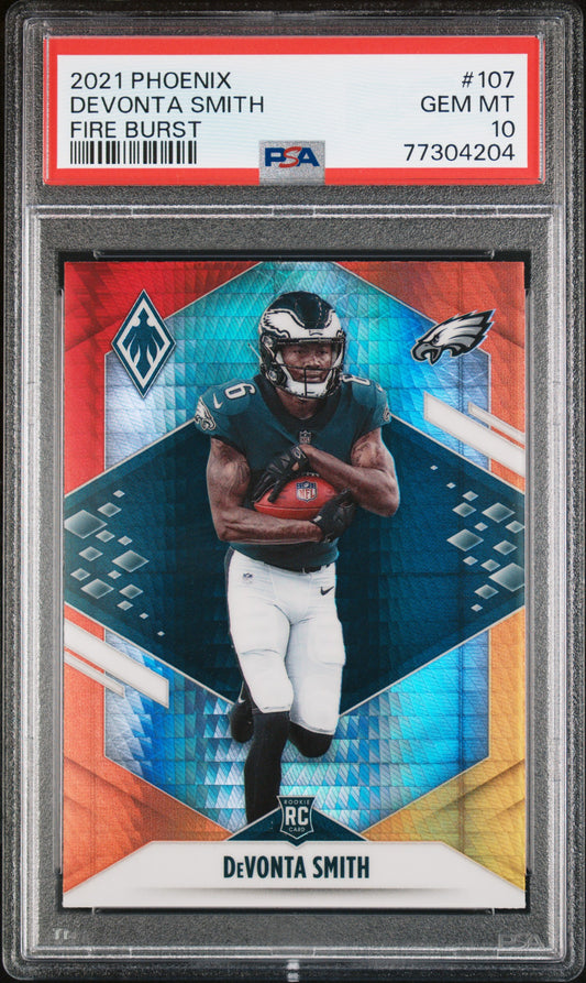 #107 Devonta Smith 2021 Panini Phoenix 10 GEM-MT sports Fire Burst
