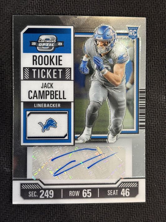 #173 Jack Campbell 2023 Panini Contenders Optic RC,AU Rookie Auto Detroit Lions