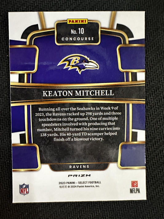#10 Keaton Mitchell 2023 Panini Select RC Rookie Baltimore Ravens Zebra