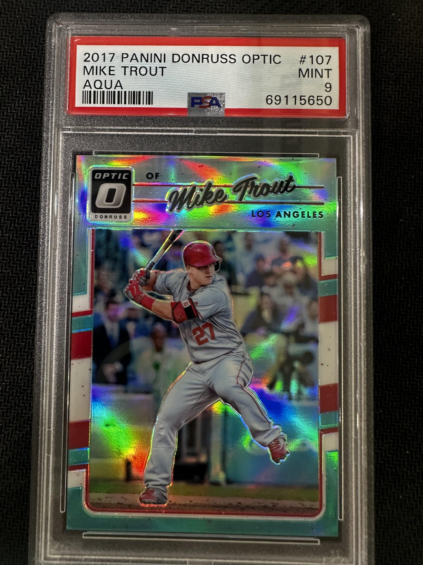 #107 Mike Trout 2017 Panini Donruss Optic 9 MT sports Aqua