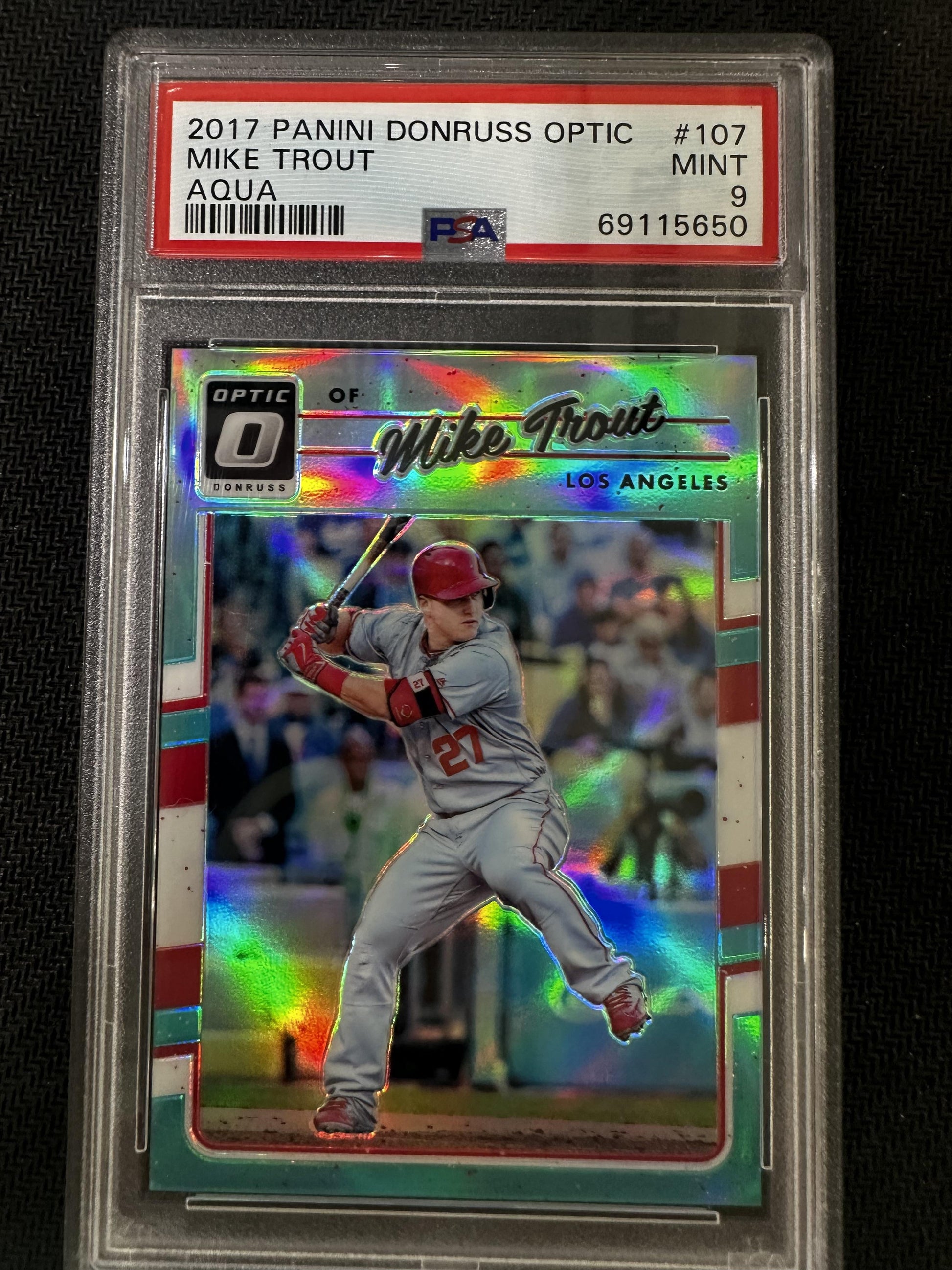 #107 Mike Trout 2017 Panini Donruss Optic 9 MT sports Aqua