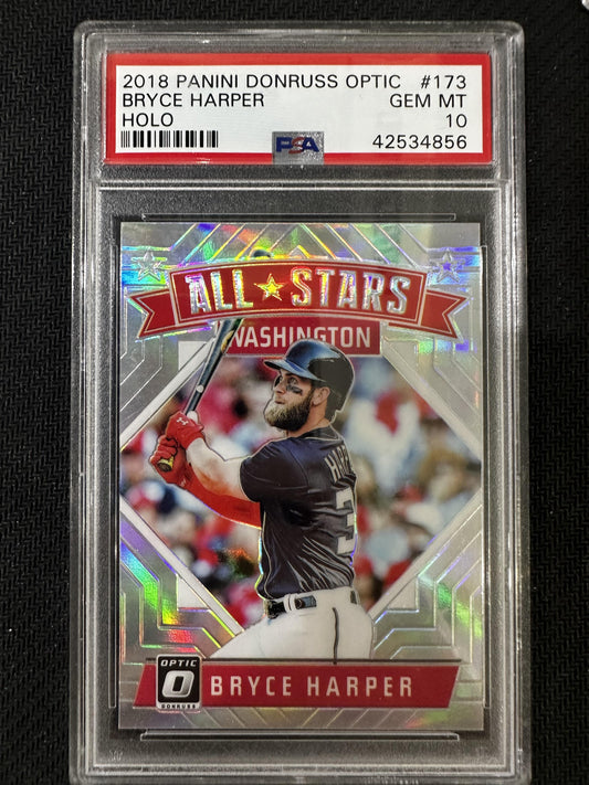 #173 Bryce Harper 2018 Panini Donruss Optic 10 GEM-MT sports Holo