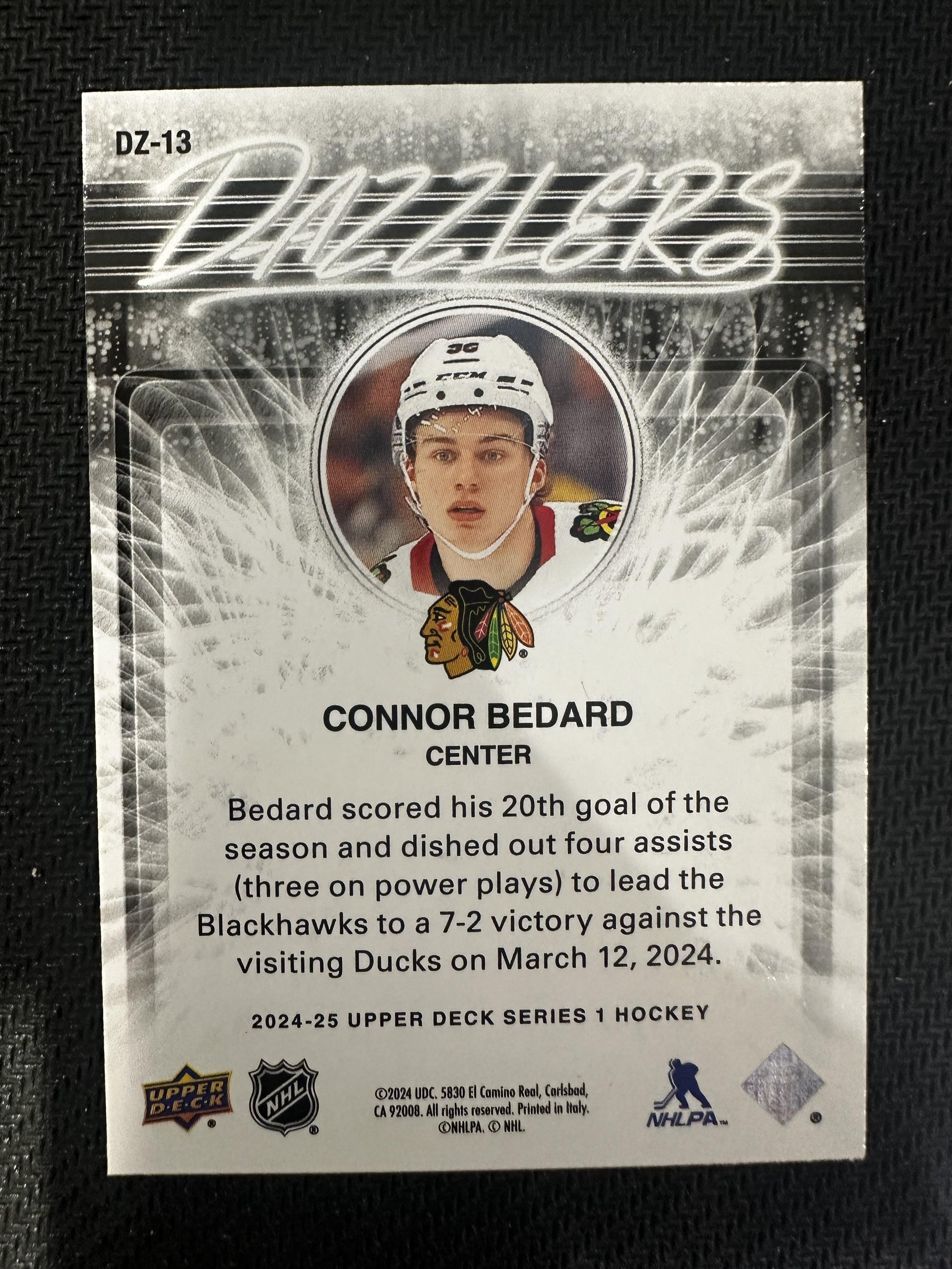 #DZ-13 Connor Bedard 2024-25 Upper Deck Chicago Blackhawks sports Dazzlers Blue