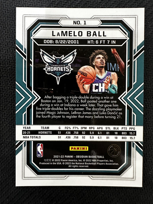 #1 LaMelo Ball 2021-22 Panini Obsidian Hornets Electric Etch White Pulsar