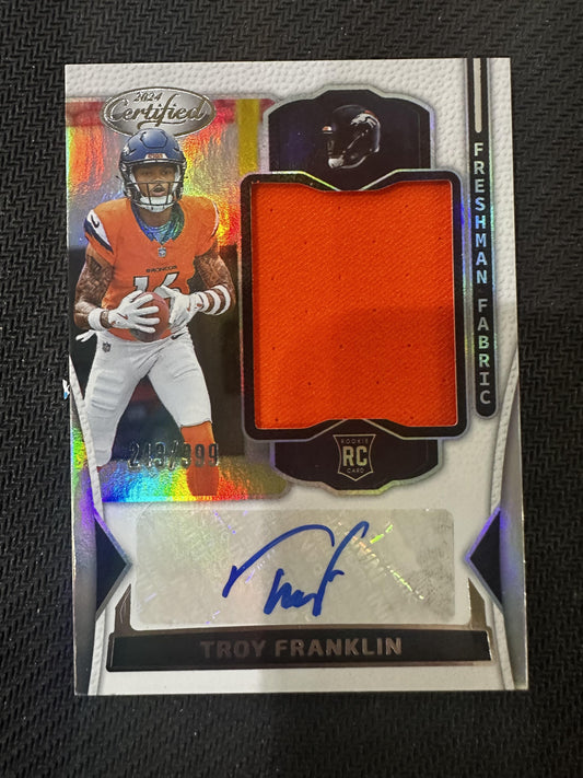 #FMS-TFN Troy Franklin 2024 Panini Certified Auto /399 Broncos Freshman Fabric