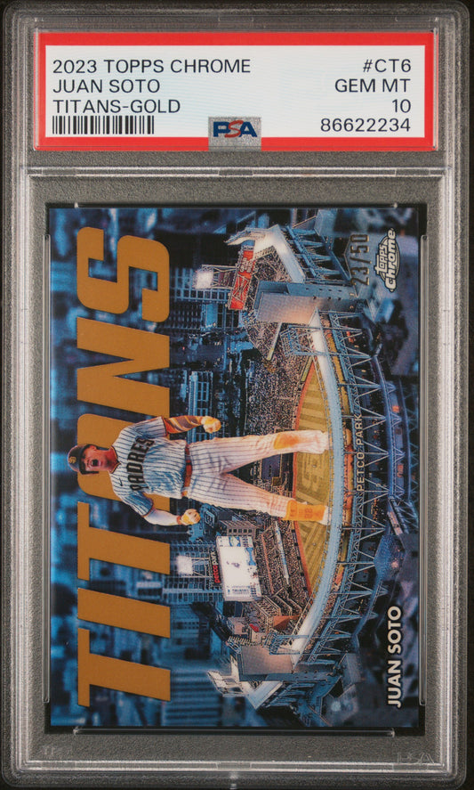 #CT6 Juan Soto 2023 Topps Chrome Topps Chrome Titans 10 GEM-MT Gold Refractor