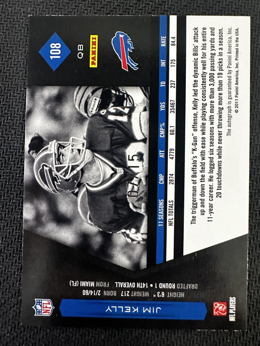 #108 Jim Kelly 2011 Panini Limited /15 Bills Monikers Auto Gold