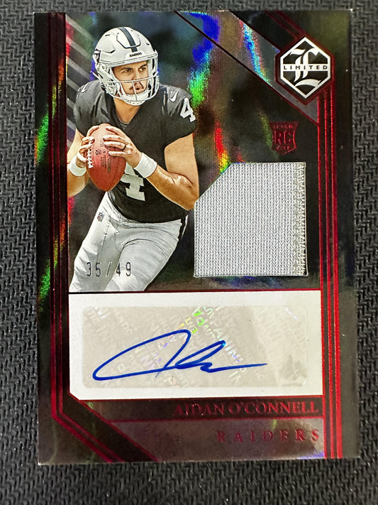 #101 Aidan O'Connell 2023 Panini Limited Auto #/49 Raiders Ruby Spotlight
