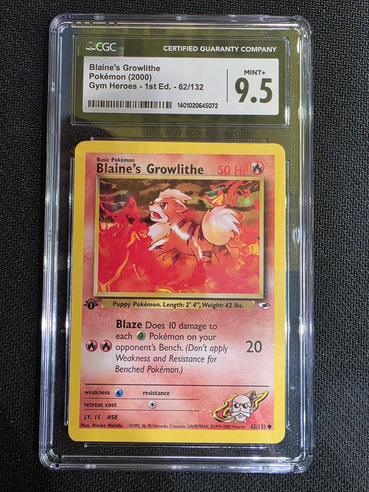 #062/132 Blaine's Growlithe Gym Challenge CGC 9.5