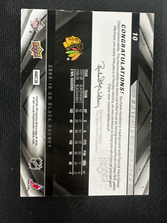 #10 Patrick Kane 2009-10 UD Black MEM,SN #/10 Chicago Blackhawks Patches Gold