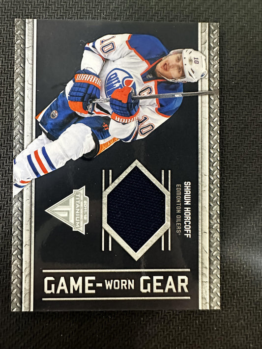 #14 Shawn Horcoff 2011-12 Panini Titanium MEM Edmonton Oilers Game Worn Gear