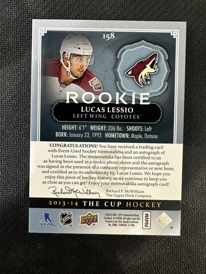 #158 Lucas Lessio 2013-14 Upper Deck The Cup Auto /22 Coyotes Gold