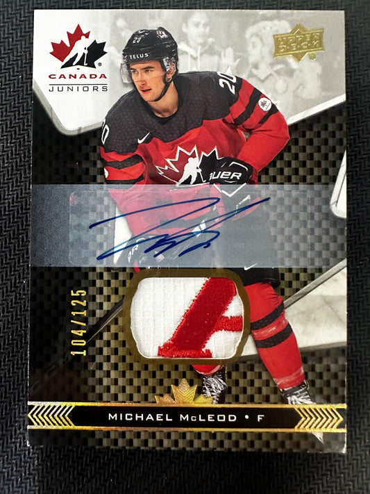 #20 Michael McLeod 2018 Upper Deck Team Canada Juniors /125 Premium Swatch Auto