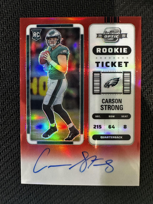 #108 Carson Strong 2022 Panini Contenders Optic Auto /149 Eagles Red