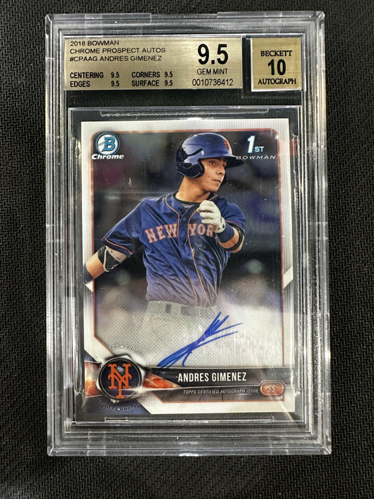 #CPA-AG Andres Gimenez 2018 Bowman AU Auto 9.5 Mets Chrome Prospect Auto