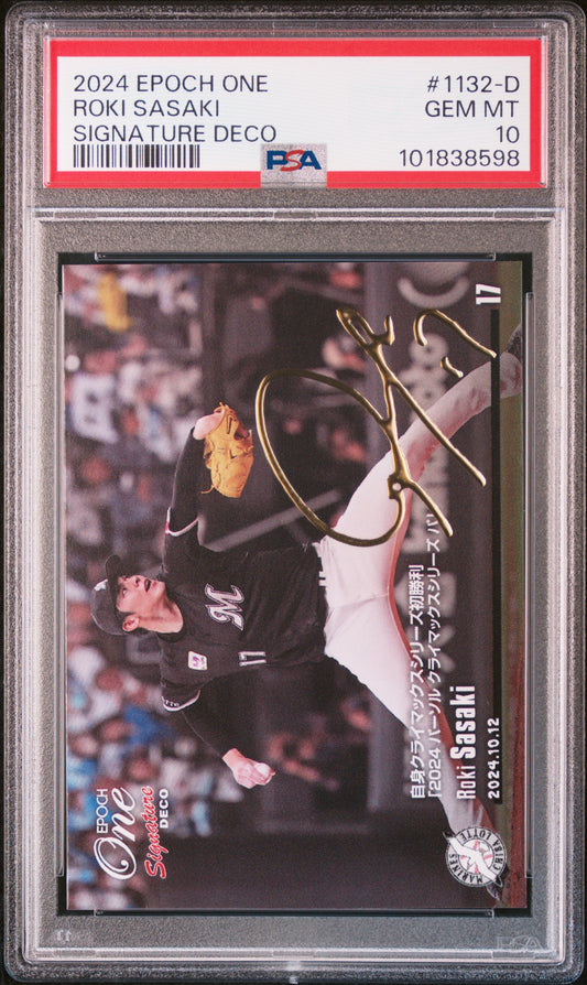 #1132-D Roki Sasaki 2024 Epoch One /475 10 Astros GEM-MT Signature Deco