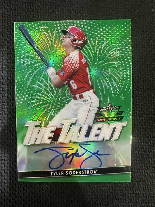 #TT-TS1 Tyler Soderstrom 2020 Leaf Valiant AU,SN Auto /99 The Talent Auto Green