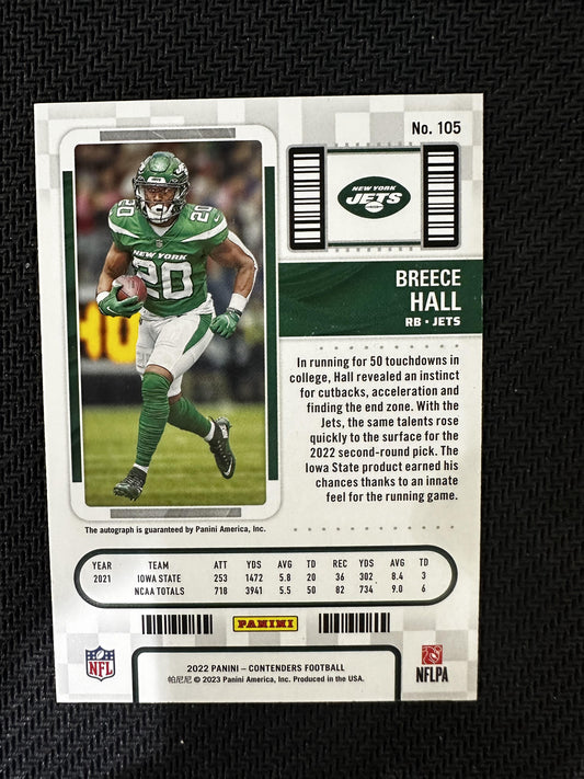 #105 Breece Hall 2022 Panini Contenders Rookie Ticket Auto Signature