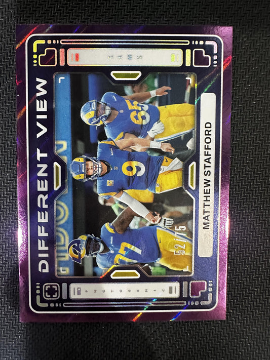 #9 Matthew Stafford 2024 Panini Photogenic SN #/75 Rams A Different View Purple