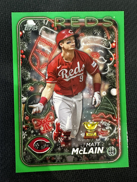 #H185 Matt McLain 2024 Topps Holiday /5 Reds Holiday Tree Green Metallic
