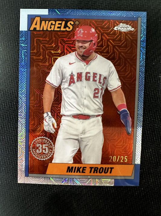 #T90C-54 Mike Trout 2025 Topps SN #/25 Angels 35th Anniversary Chrome Orange