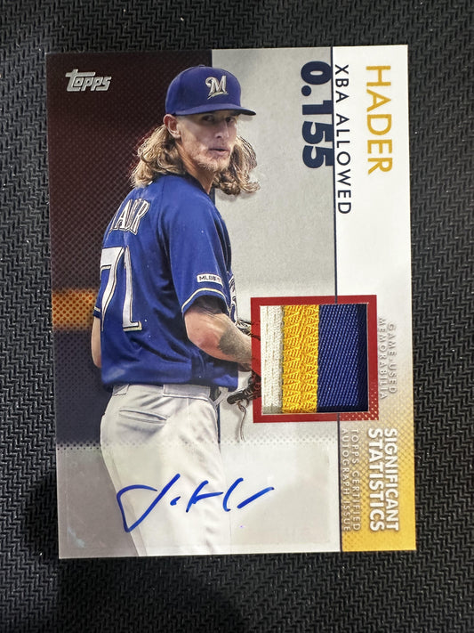 #SSAR-JH Josh Hader 2020 Topps /25 Brewers Auto Relics Red