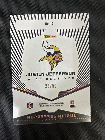 #15 Justin Jefferson 2024 Panini Illusions Abracadabra Purple /50