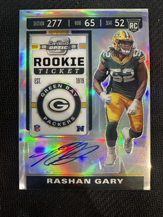 #176 Rashan Gary 2019 Panini Contenders Optic RC,AU Rookie Auto Packers