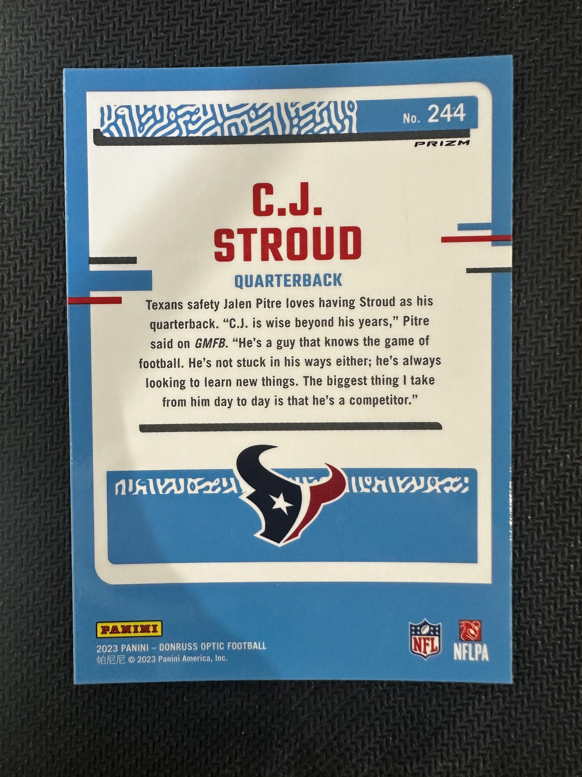 #244 C.J. Stroud 2023 Donruss Optic RC Rookie Houston Texans sports Blue Hyper